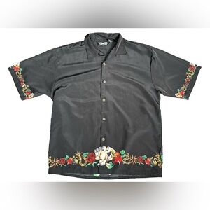 Dragonfly Road House Button Up Black Shirt Mens XXL Cards Poker Skulls Roses